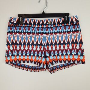 J.Crew Stretch Chino Shorts Womens 4 Orange Blue Geometric Diamond Print Pockets